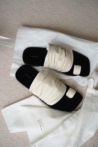 Runway Shoes The Row Slippers Drape Leather Sandals Slides Original Box The Row Fashion Designer Slippers 35-40