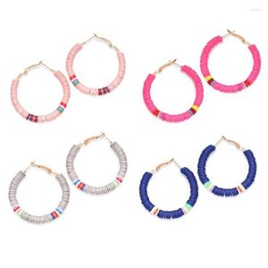 Hoop huggie hoop brincos boho polímero argila discos contas heishi moda brincos feminino menina rosa cinza bege branco eco-friendly bonito dhndl