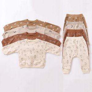 Conjuntos de roupas Spring Baby Conjunto de menino menina impressão casual O-pescoço calça de algodão calça de roupas caseiras infantis roupas de manga longa