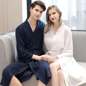 Women's Sleepwear Couple Bathrobes Kimono Autumn Cotton Solid Waffle For Women Men Bath Lingerie Bathrobe Robes Nightgown Homewear Plus Size