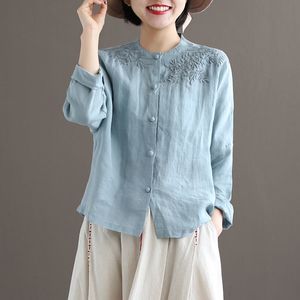 Women's Blouses Shirts Blouse Women Embroidered Shirt Women's Spring Clothing Style Loose Long Sleeve Medium Solid Color Shirt Blusas Mujer De Moda 230417