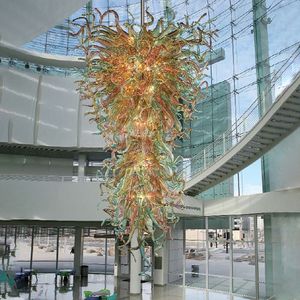 Modern Foyer Pendant Lighting 60 Inches High Hanging Green Pink Amber Color LED Hand Blown Glass Long Chandeliers factory lighting design