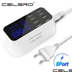 Mobiltelefonladdare 8 portvägg USB Hub Charger Adapter 8a MTiple för mobil LED -skrivbordsladdningsstation bas EU US UK PLIC Drop Deli Dhnml