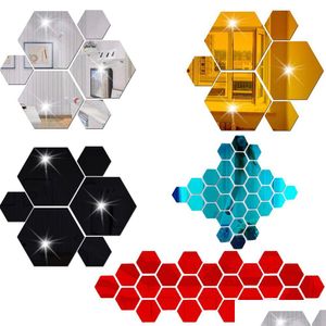 Adesivos de parede diy espelho adesivos de parede hexágono decoração de casa acrílico telha papel de parede decoração adesivo mural removível sala arte ornamento dhrjd