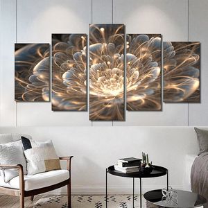 5pcs Set Abstract Transparent Golded Flowers Canvas Painting Modern Flower Posters And Prints Wall Art Picture For Home Decor