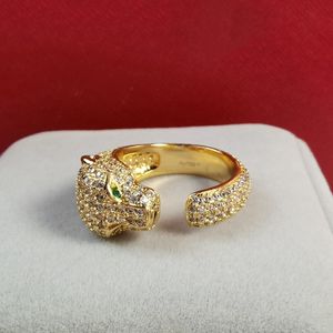 Panthere Ring Leopard 헤드 에메랄드 빅을위한 맨 디자이너 다이아몬드 에메랄드 골드 도금 18K 오프닝 디자인 럭셔리 절묘한 선물 004