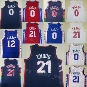 City Basketball Guadagnato Tobias Harris Jersey 12 Man Tyrese Maxey 0 Joel Embiid 21 Dichiarazione tutta cucita Blu navy Bianco Rosso Nero Associazione squadra Alta qualità