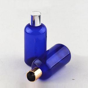 収納ボトル30pcs 250mlの青いプラスチック化粧品とゴールドアルミニウムディスクキャップボディローションシャンプーシャワージェルオイルペット補充可能