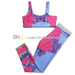 Flower Print Yoga Outfit Women Summer Gym Outfits Breathable Sport Vest High Elastic Fitness Pants