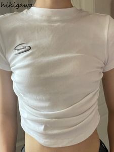 女性のTシャツファッションTシャツOネック半袖ホワイトウーマンTシャツクロップトップ