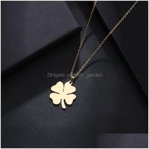 Pendant Necklaces Stainless Steel Necklace For Women Man Lovers Clover Gold Color Pendant Necklaces Engagement Jewelry Drop Dhgarden Ot6G3