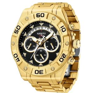 Relógios de pulso Nibosi Moda Grande Mens Relógios Top Marca Luxo Aço Inoxidável Relógio de Quartzo de Ouro para Homens À Prova D 'Água Esporte Relogio Masculino 231118