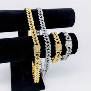 Naszyjnik na męski łańcuch kubański łącze złote łańcuchy lodowe biżuterię Cuban Cain Diamond 12 mm Spring Spring Bluckle Pełna diamentowa i żeńska hiphop