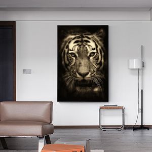 Dipinto su tela Tigre in bianco e nero Animali selvatici Quadro su tela Poster e stampe Immagine di arte della parete di Cuadros scandinavo per soggiorno