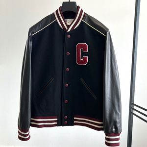 CEL Designer Autumn Winter New Mens Motocykl skórzany płaszcz Nappa Wool Classic Baseball Jacket Baseball Jersey Men Letter C Warm Kurtka