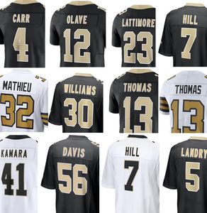 Olu Fashanu Chris Olave Derek Carr Pete Werner Kendre Miller Rashid Shaheed Carl Granderson Juwan Johnson Jimmy Graham Foster Moreau A.T.Mulheres da camisa de futebol de Perry