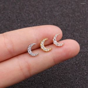 Stud Earrings 1 PCS Simple Cute Mini Zircon Moon Shape Ear Cartilage Cuff Earring Gold Color Stainless Steel Piercing Jewelry