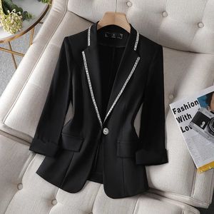 Women's Suits Blazers 2023 DiamondEncrusted Summer Sunscreen Jacket White Suit Fashion Thin 4XL 230418