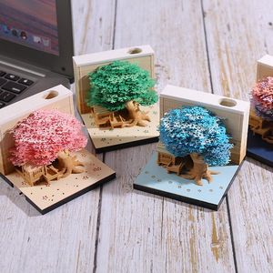 Memo Pad Sticky Notes DIY Paper Carving Art Notepad Card Craft Cherry Treehouse Light Pen Holder Bookmark Creative Gift