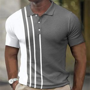 Herrpolos högkvalitativa herrpolo skjorta ränder Kort ärm T-shirts Casual Business Button Tops Tees Summer Clothing for Boys 230418