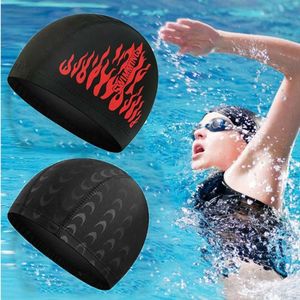 caps Men's Printed Women's Elastic Nylon Ear Protection Long Hair Swimming Pool Ultra Thin Bathing Hat P230531