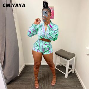 Женские спортивные костюмы Cmyaya Wave Paisley Shorts Short и рубашка с длинным рукавом Top Street Blouses Track Clese Ins Два 2 куска летних нарядов 230417