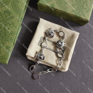 Interlocking Letter Tiger Head Bracelets Designer Silver Cuba Chain Bracelet With Box