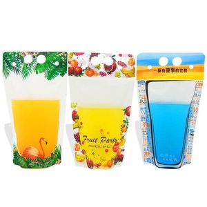 Sacos de armazenamento 500 ml Flamingo Padrão de fruta Plástico Bolsa de embalagem para suco de bebida Café de leite com alça e buracos ST LX2900 DH3TG