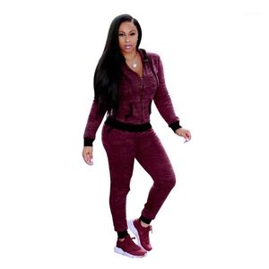 Tute da donna Pagliaccetti Set attivo da 2 pezzi Felpa con cappuccio a maniche lunghe con cerniera Top e pantaloni Tuta attillata sexy