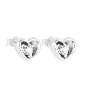 Kolczyki stadnorskie Qandocci 2023 Walentynki Radiant Heart Floating Stone Forring for Women 925 Srebrny pasuje do europejskiej biżuterii mody
