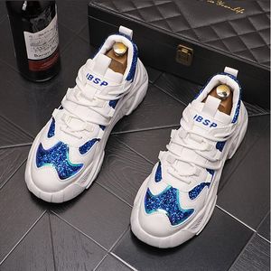 New Men Charm Sequins Lace Up Shoes Mix Color Thick Bottom Flats Causal Shoes Rock Punk Loafers Youth Sport Walking Sneakers D2H27