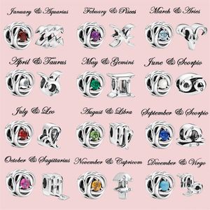 Стерлингового серебра 925 пробы Pandora Charming Zodiac Lucky Stone Pearl подходит для примитивных дамских браслетов DIY Шарм Ювелирные изделия Модные аксессуары