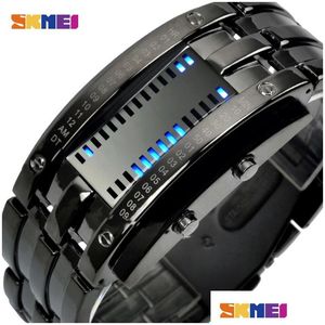 Armbandsur Skmei Fashion Creative Sport Watch Men rostfritt stål Rem LED Display Klockor 5bar vattentät digital wrista dhgarden ot6j2