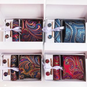 Neck Ties For Men Gift Box Tie Set Jacquard Necktie Pocket Square Clip Cufflinks Handkerchief Formal Dress Corbatas Para Hombre 231118