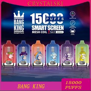 Original Bang King 15000 Puff Disposable E Cigarettes 1.0 ohm Mesh Coil 25ml Pod Battery Rechargeable Electronic Cigs Puff 15K 0% 2% 3% 5% Vape VS RandM