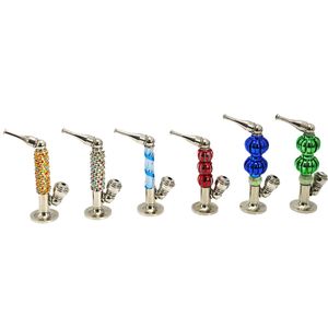Saxophone Style Metal Smoking Pipes Dry Herb Tobacco Pipe With Diamond Mounted and Colored Pearl Bead Detachable Hand Smoke Screen Filter Perc Mesh with Lid Cap