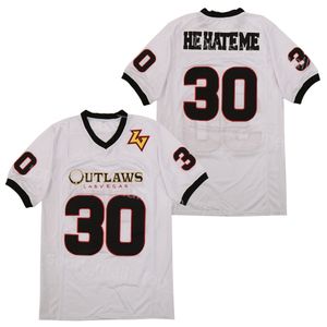 Filme Football Road Smart Jersey 30 He Hate Me XFL Las Vegas Outlaws High School respirável puro algodão casa branco bordado e costura uniforme de pulôver universitário