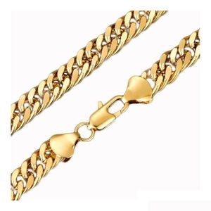 Catene Catene Gioielleria raffinata per matrimoni Catena in oro giallo reale 24K Inish Solido Pesante 8Mm Xl Collana a maglia cubana Miami Curn Confezionata Uncondi Dhufb