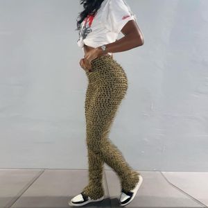 Spodnie damskie Capris Women Pants Folds Leopard Herfst niezdefiniowana osłonka High Street Slim Attirewear Elastry High Tail -BodyShaping Streetwear 230417
