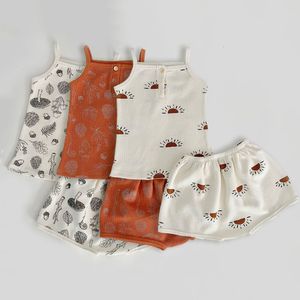Комплекты одежды Baby Boy Girl Summer Olde Fashion Born Cotton Rooveless Topsshorts Trackcuits Sets детская одежда наборы 230418