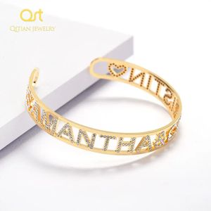 Bangle Gold Name Bangles Personalized Bangle ID Family Lover Nameplate Faith Letter Bangles Bracelet Stainless Steel Adjusted231118