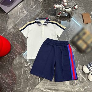 23ss boys Polo shirt Shorts suit kids set kids designer clothes Striped lapel logo print Ribbon splicing Short sleeve tightness shorts suits baby clothes