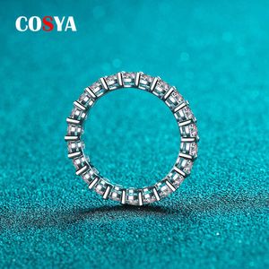 バンドリングCosya CT Full Moissanite Row Rings for Women 925 Sterling Silver D White Gold Diamond Rings Eternity Wedding Fine Jewelry AA230417