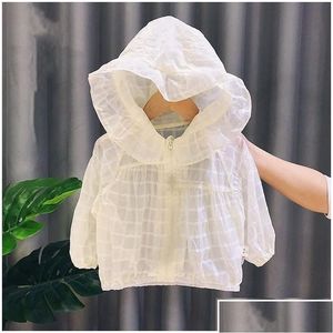 Engrenagem de chuva verão leve sunsn roupas bege bebê meninas jaquetas respirável com capuz criança casaco crianças outerwear para 1 7 anos o dhaps