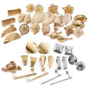 10pcs stal nierdzewna geometryczna okrągła kolczyka Złote puste kwiaty kolczyki Złącza podstawowe Linker Making Akcesoria Making Jewelry