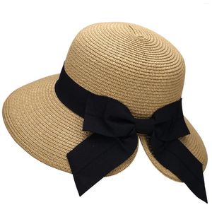 Breda randen hattar kvinnor solhatt med vindlås upp sommarstrån för kvinnor lätt vikbar förpackbar strand