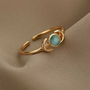 Band Rings Moon Stone Ring Metalic Finger Rings For Women Girls Gold Color Fashion Rings 2022 Trend Jewerly Party Gift Anillos Mujer AA230417