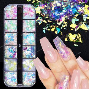 Iridescent Sequin Nail Art Decorations AB Holographic Glitter Irregular Mermaid Manicure Flakes Nail Supplies for Professionals Nail ArtRhinestones