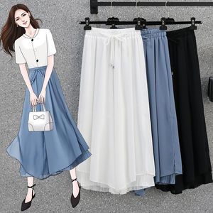 Kadın Pantolon 2023 İlkbahar Yaz Koreli Kadınlar Culottes Chiffon Pantolonlar Yüksek bel gevşek kadın etekler hakama rahat geniş bacak pantalonları