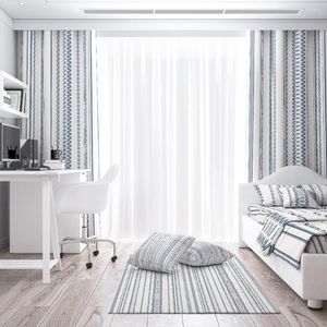 Tenda Sfondo Bianco Strisce Geometriche Blu Tende Cuscini Camera Da Letto Soggiorno Cucina Nicchia Giardino Casa Dicembre